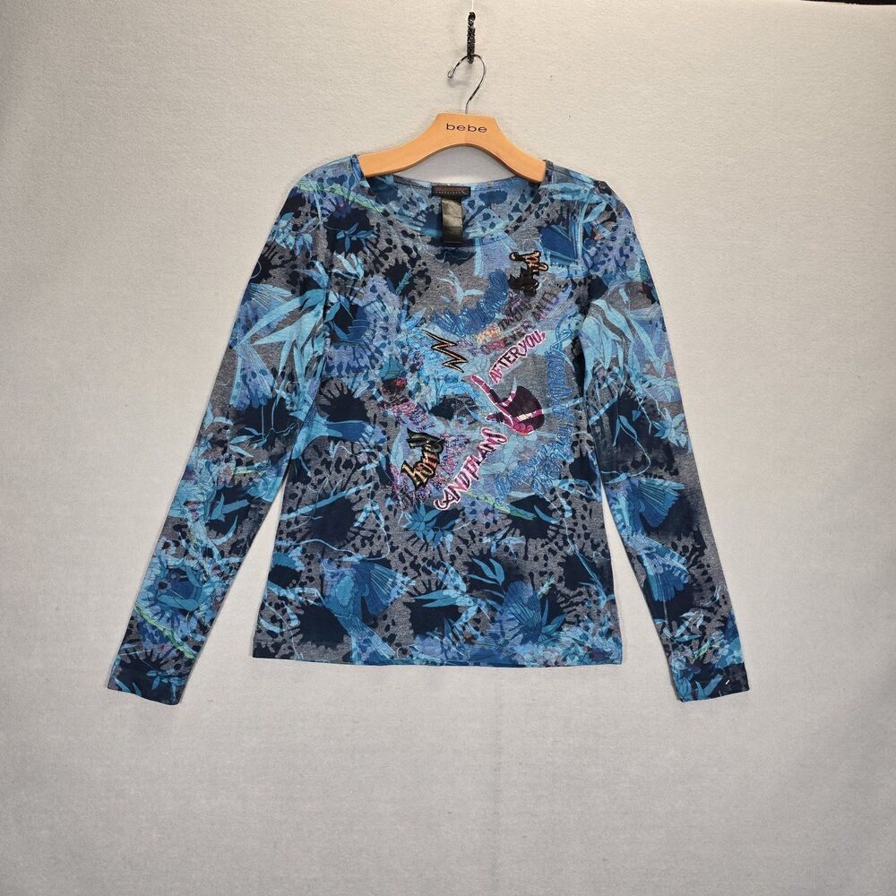Vintage Y2K Custo Barcelona XS Graphic Top Long Sleeve Colorful Round Neck